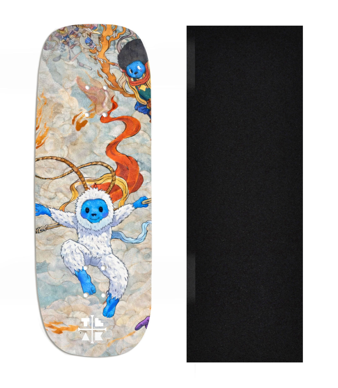 Teak Tuning Heat Transfer Graphic Wooden Fingerboard Deck, Design Contest 2025 Winner, @Fb.Frosty - "Cosmic Yeti" Boxy Deck