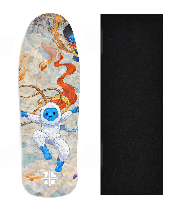 Teak Tuning Heat Transfer Graphic Wooden Fingerboard Deck, Design Contest 2025 Winner, @Fb.Frosty - "Cosmic Yeti" Carlsbad Cruiser Deck
