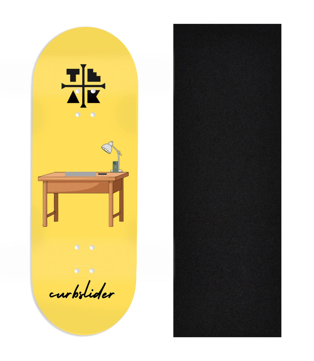 Teak Tuning Heat Transfer Graphic Wooden Fingerboard Deck, Design Contest 2025 Winner, @curbslider - "Desk Sesh" 32mm Deck