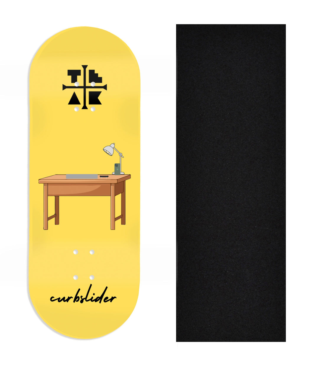 Teak Tuning Heat Transfer Graphic Wooden Fingerboard Deck, Design Contest 2025 Winner, @curbslider - "Desk Sesh" 34mm Deck