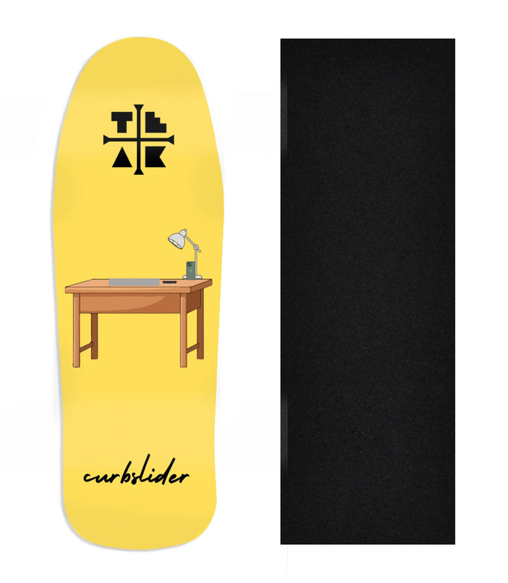 Teak Tuning Heat Transfer Graphic Wooden Fingerboard Deck, Design Contest 2025 Winner, @curbslider - "Desk Sesh" Carlsbad Cruiser Deck