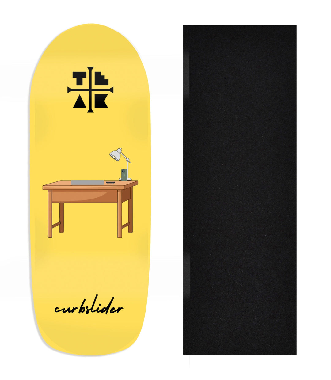 Teak Tuning Heat Transfer Graphic Wooden Fingerboard Deck, Design Contest 2025 Winner, @curbslider - "Desk Sesh" Poolparty Deck