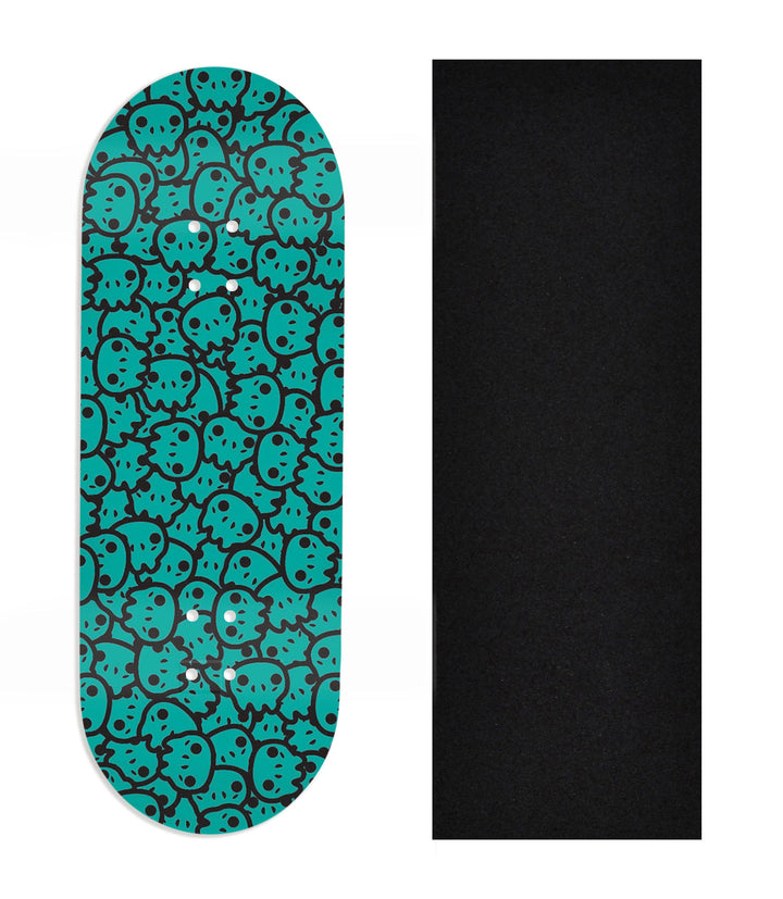 Teak Tuning Heat Transfer Graphic Wooden Fingerboard Deck, Design Contest 2025 Winner, Jack B - "Teal Yeti Skulls" 32mm Deck