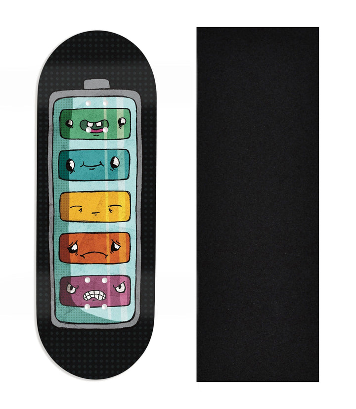 Teak Tuning Heat Transfer Graphic Wooden Fingerboard Deck, Design Contest 2025 Winner, @mandrake_creative - "Battery Life" 32mm Deck