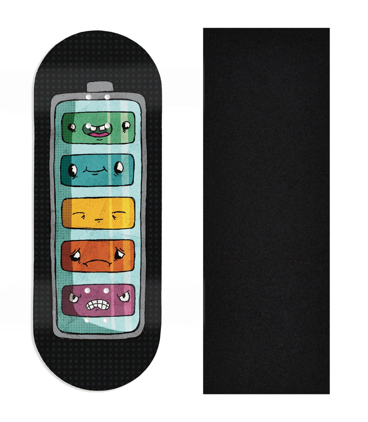 Teak Tuning Heat Transfer Graphic Wooden Fingerboard Deck, Design Contest 2025 Winner, @mandrake_creative - "Battery Life" 34mm Deck