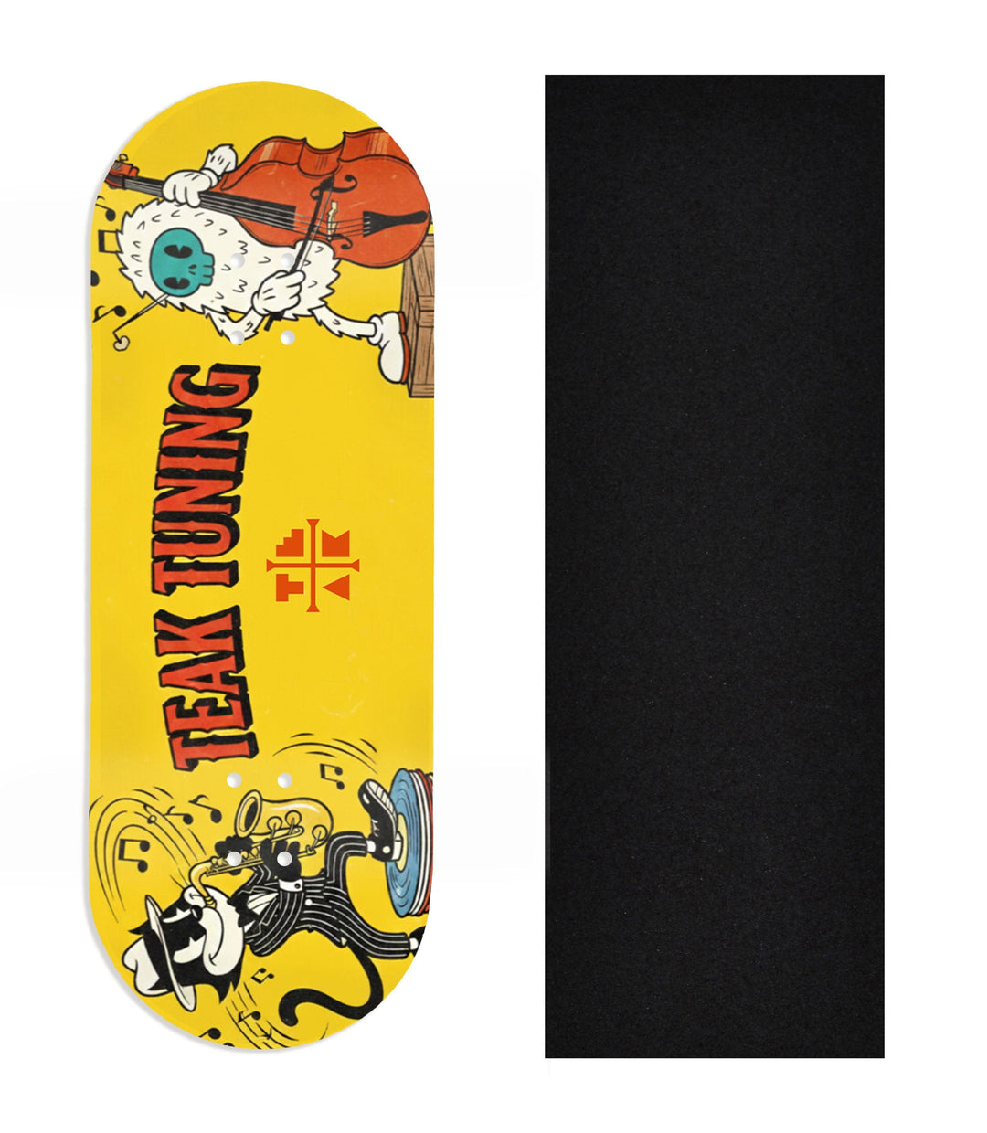Teak Tuning Heat Transfer Graphic Wooden Fingerboard Deck, Design Contest 2025 Winner, @spicy.fb - "Jazz Tunes" 34mm Deck