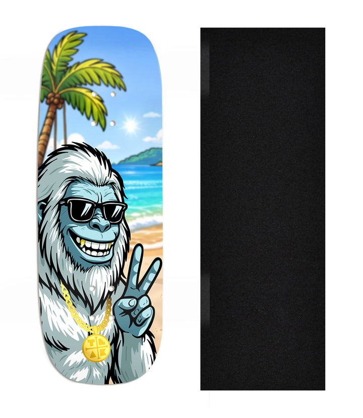 Teak Tuning Heat Transfer Graphic Wooden Fingerboard Deck, Design Contest 2025 Winner, @Dare.fbs - "Costal Yeti" Boxy Deck