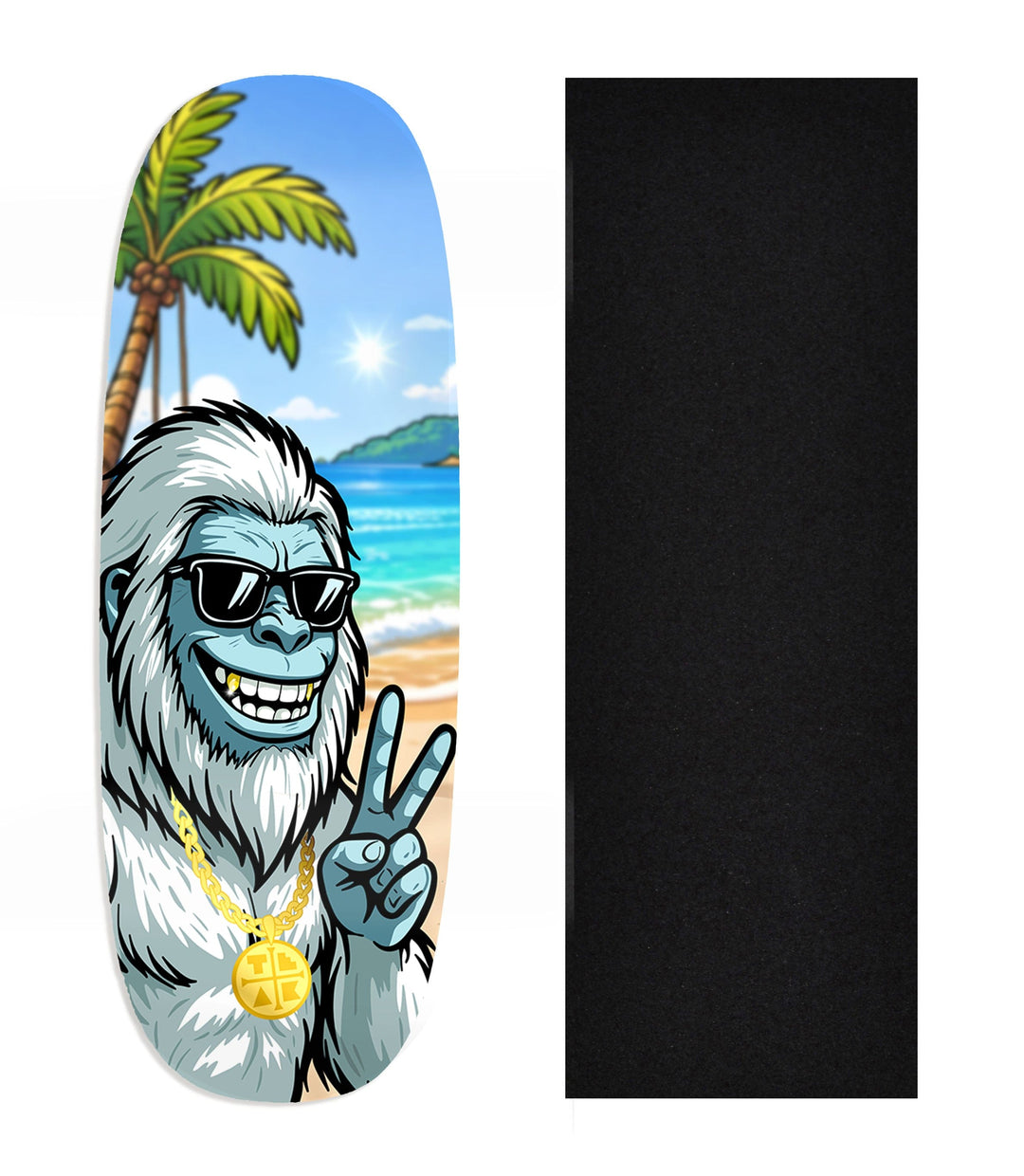 Teak Tuning Heat Transfer Graphic Wooden Fingerboard Deck, Design Contest 2025 Winner, @Dare.fbs - "Costal Yeti" Ohhh Deck