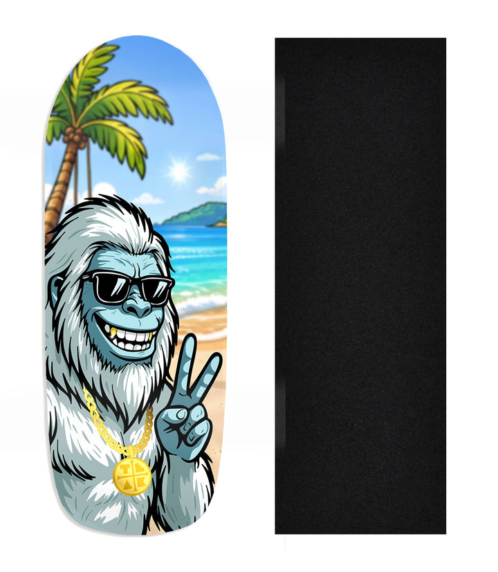 Teak Tuning Heat Transfer Graphic Wooden Fingerboard Deck, Design Contest 2025 Winner, @Dare.fbs - "Costal Yeti" Poolparty Deck