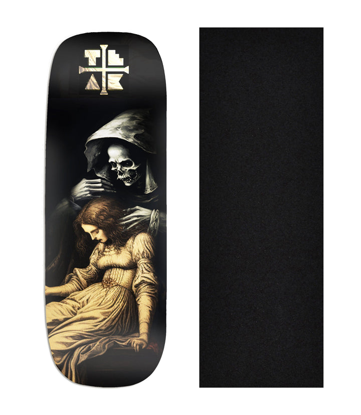 Teak Tuning Heat Transfer Graphic Wooden Fingerboard Deck, "The Visit" Boxy Deck
