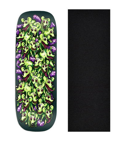Teak Tuning Heat Transfer Graphic Wooden Fingerboard Deck, "Rats & Worms" Boxy Deck