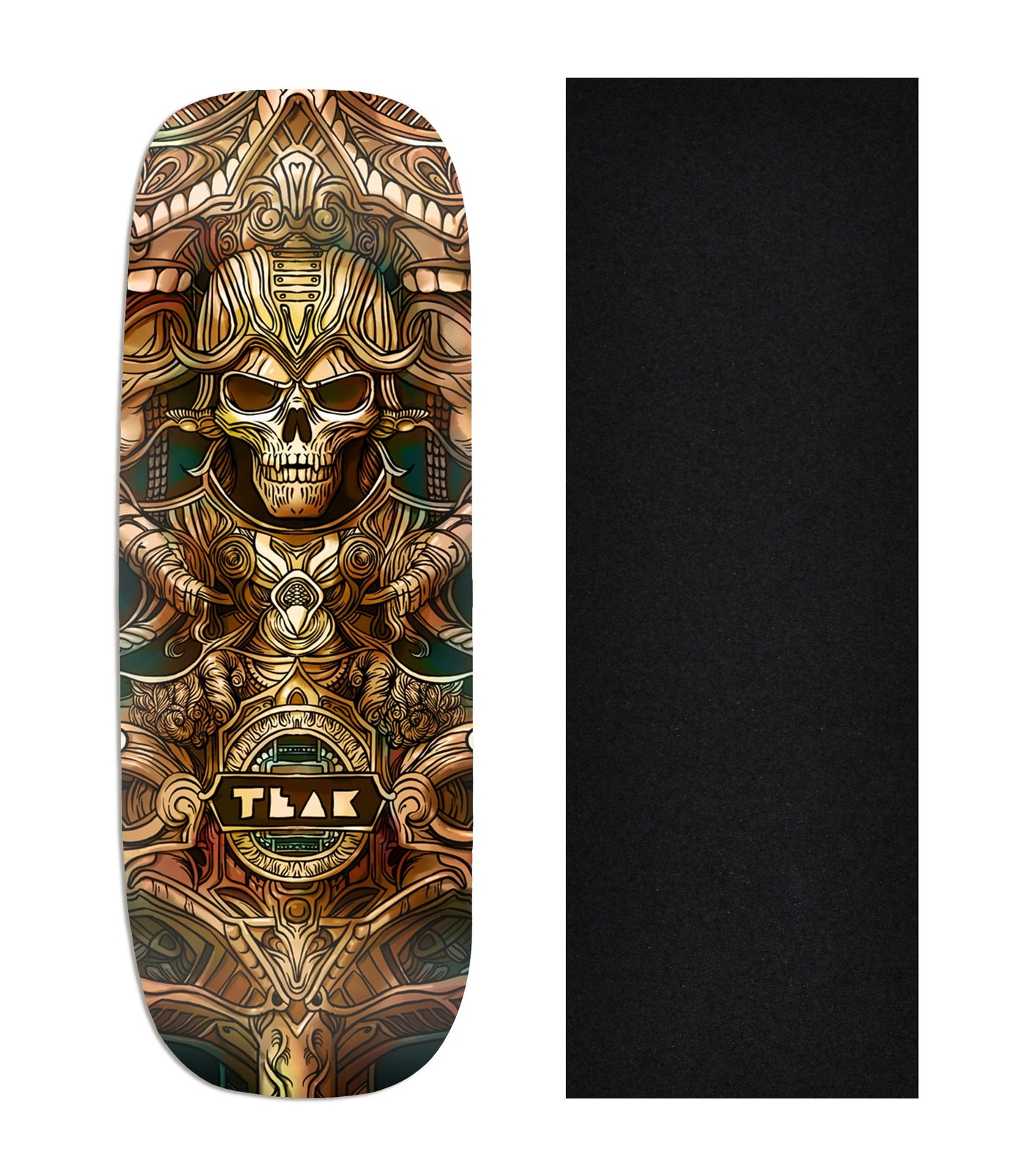 Teak Tuning Heat Transfer Graphic Wooden Fingerboard Deck, "Ancient Ruins" Boxy Deck