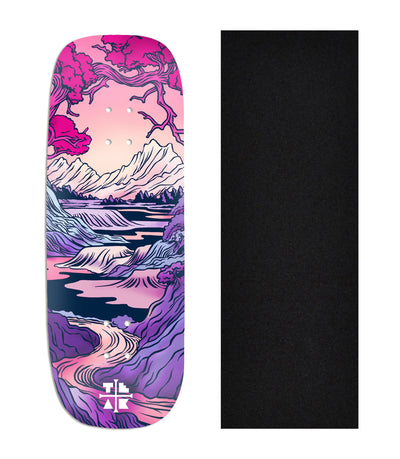 Teak Tuning Heat Transfer Graphic Wooden Fingerboard Deck, "The Mountain Path" Boxy Deck