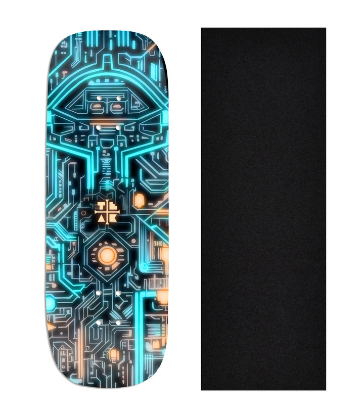 Teak Tuning Heat Transfer Graphic Wooden Fingerboard Deck, "Teak-nology" Boxy Deck