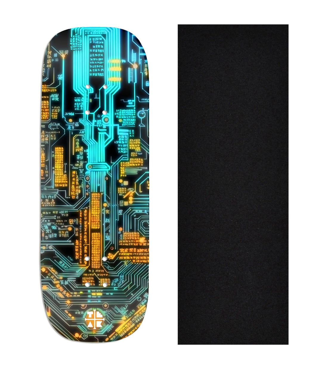 Teak Tuning Heat Transfer Graphic Wooden Fingerboard Deck, "Cyber-Teak" Boxy Deck