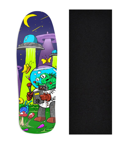 Teak Tuning Heat Transfer Graphic Wooden Fingerboard Deck, "Alien Research" Carlsbad Cruiser Deck