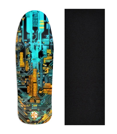 Teak Tuning Heat Transfer Graphic Wooden Fingerboard Deck, "Cyber-Teak" Carlsbad Cruiser Deck