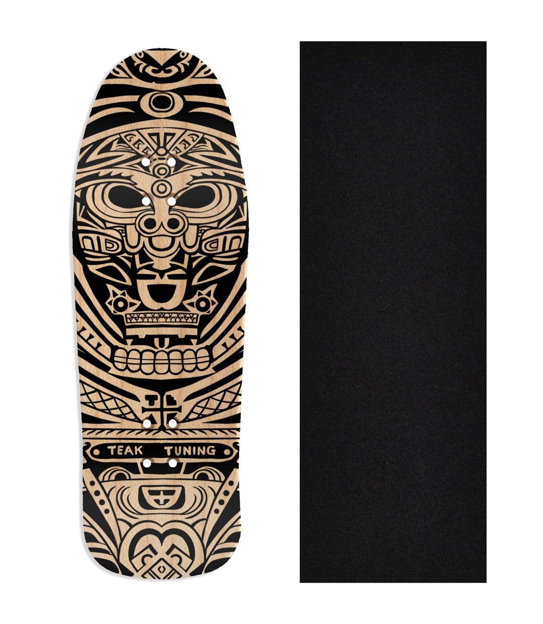 Teak Tuning Heat Transfer Graphic Wooden Fingerboard Deck, "Tiki Tuning" Carlsbad Cruiser Deck