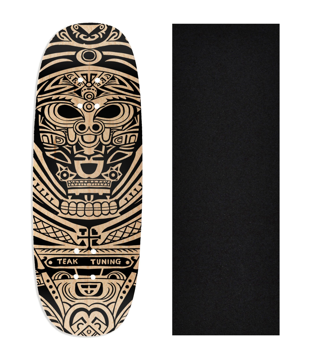 Teak Tuning Heat Transfer Graphic Wooden Fingerboard Deck, "Tiki Tuning" Ohhh Deck