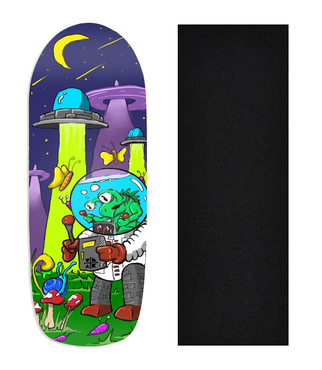 Teak Tuning Heat Transfer Graphic Wooden Fingerboard Deck, "Alien Research" Poolparty Deck