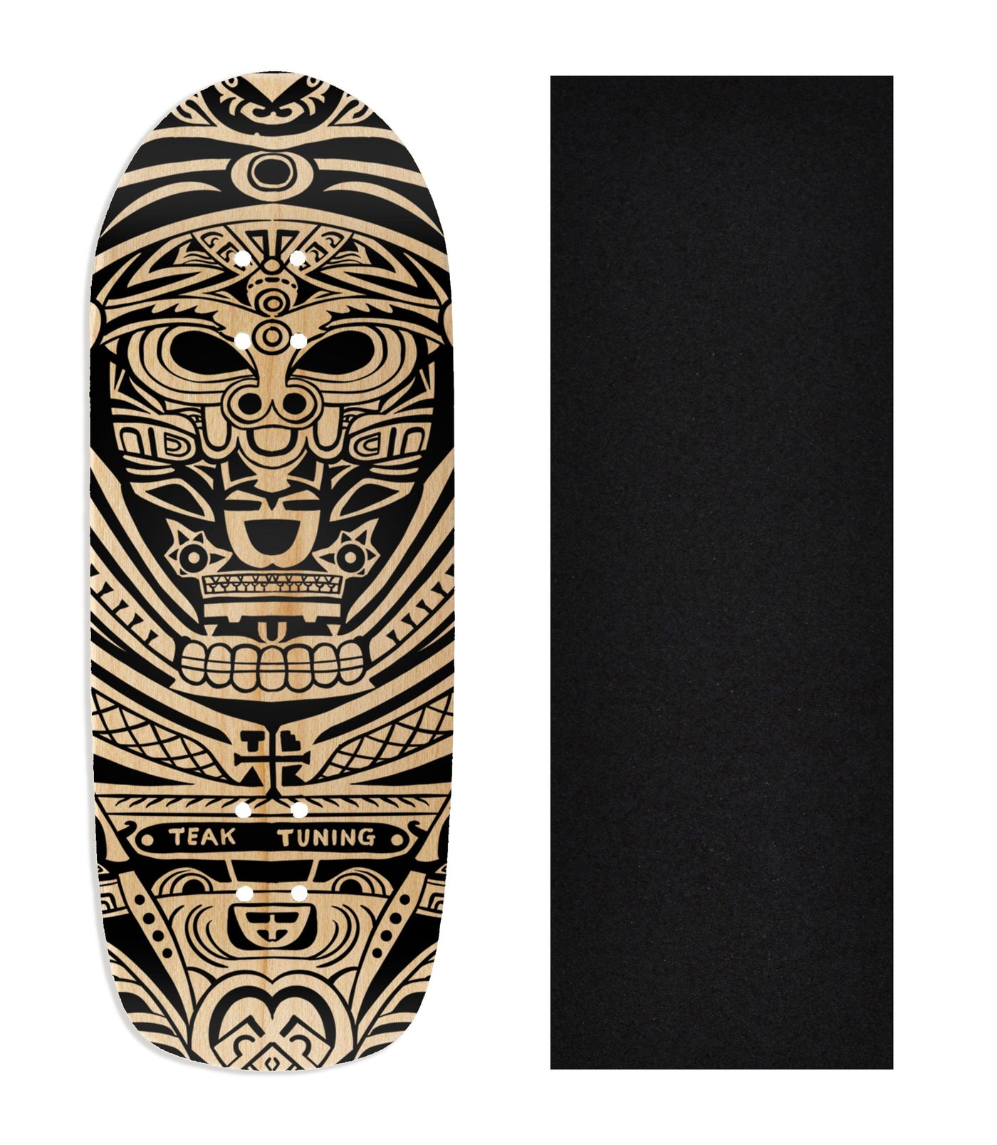 Teak Tuning Heat Transfer Graphic Wooden Fingerboard Deck, "Tiki Tuning" Poolparty Deck