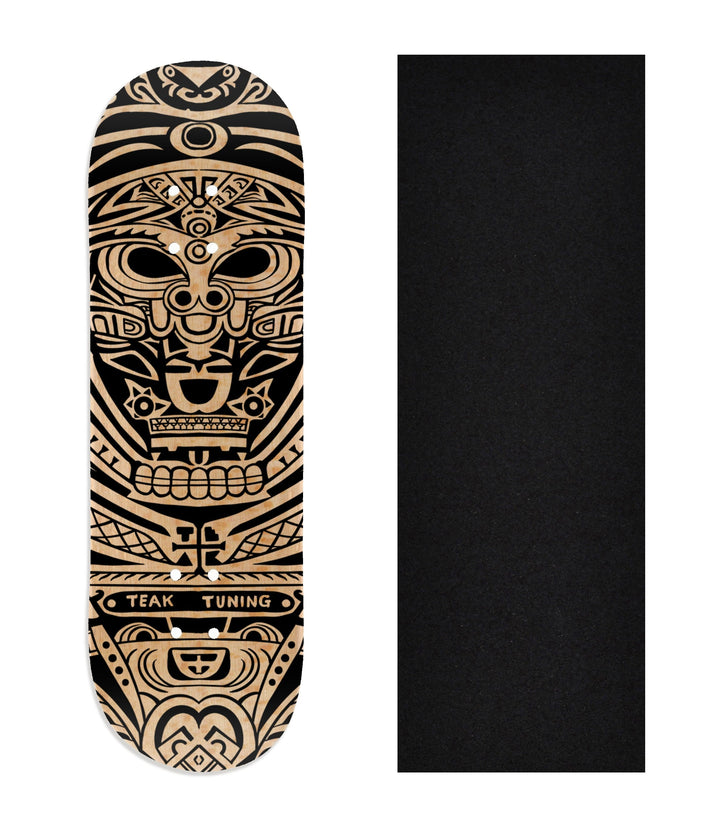 Teak Tuning Heat Transfer Graphic Wooden Fingerboard Deck, "Tiki Tuning" 29mm Deck