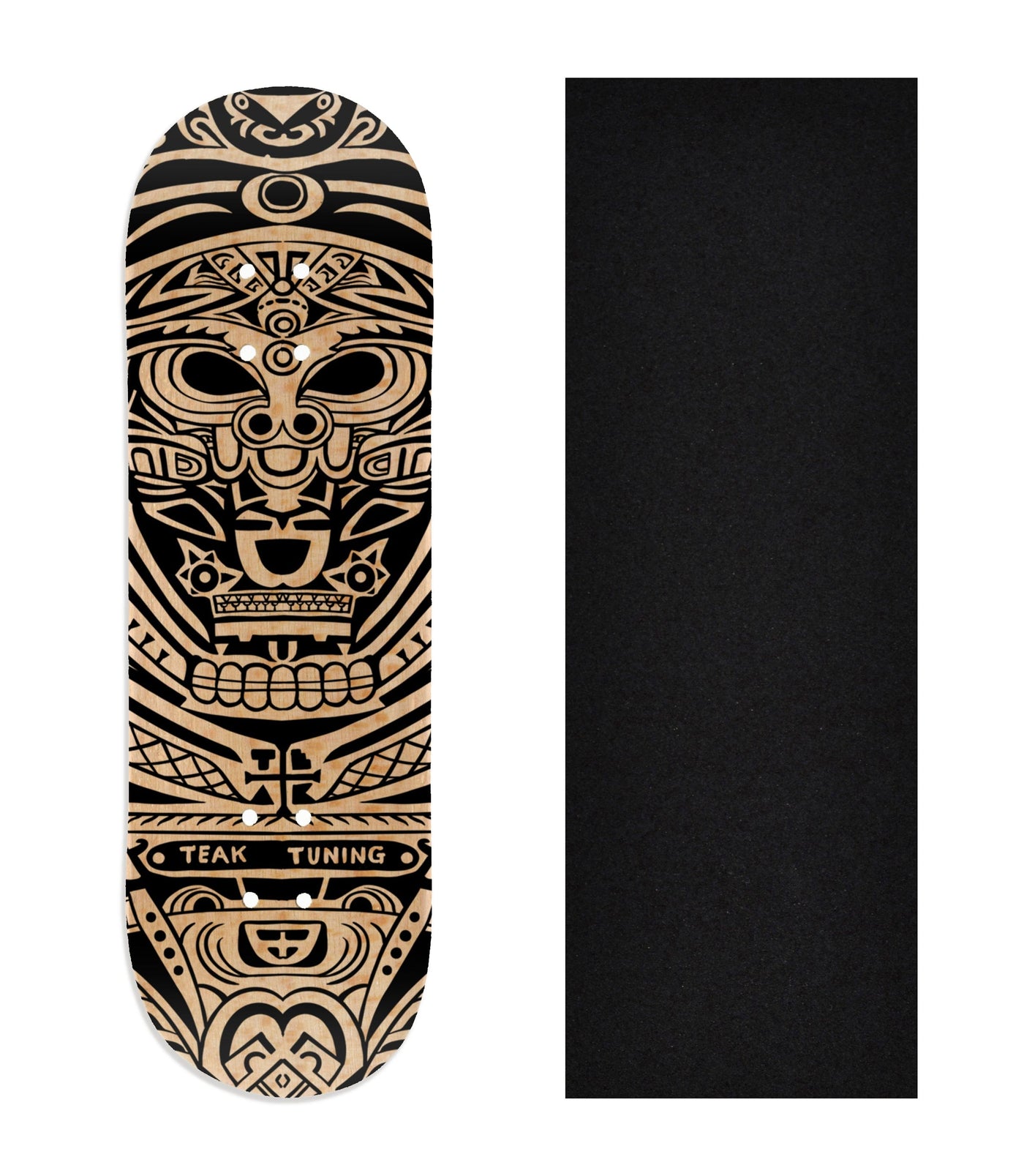 Teak Tuning Heat Transfer Graphic Wooden Fingerboard Deck, "Tiki Tuning" 29mm Deck