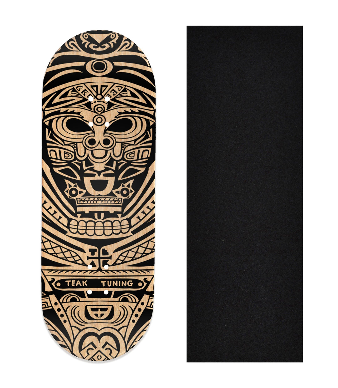 Teak Tuning Heat Transfer Graphic Wooden Fingerboard Deck, "Tiki Tuning" 32mm Deck