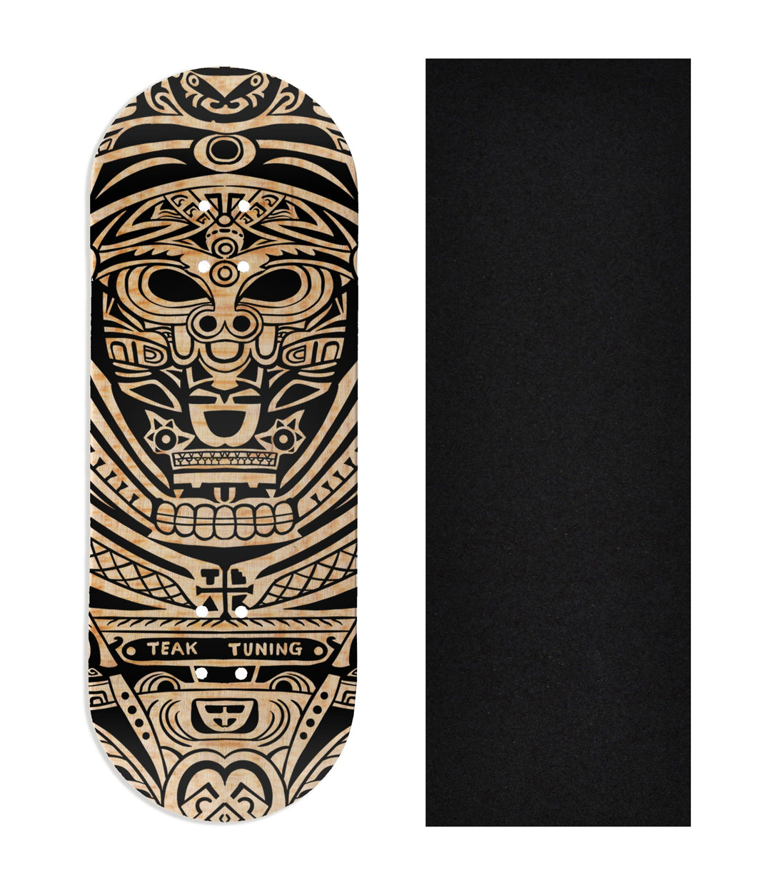 Teak Tuning Heat Transfer Graphic Wooden Fingerboard Deck, "Tiki Tuning" 34mm Deck