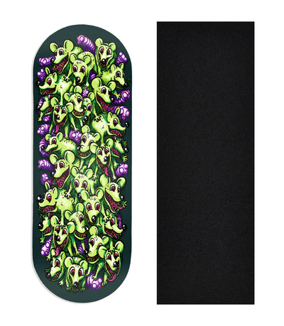 Teak Tuning Heat Transfer Graphic Wooden Fingerboard Deck, "Rats & Worms" 34mm Deck