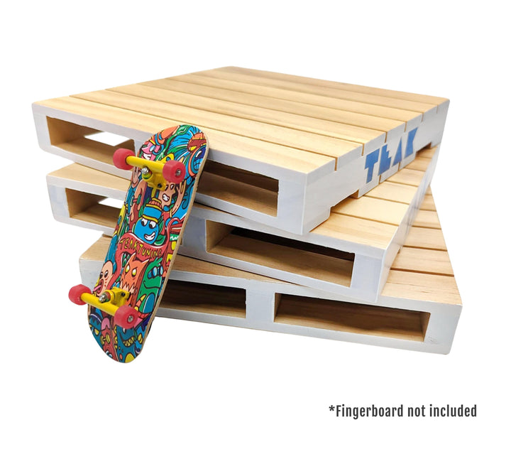 Teak Tuning 3 Pack - White & Light Blue Logo Painted Wooden Fingerboard Pallets, 6.25 Inches