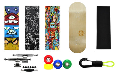 Teak Tuning Fingerboard Starter Set No. 1 - Includes Deck, 3 Wraps, Trick Tape, Trucks, and Wheels