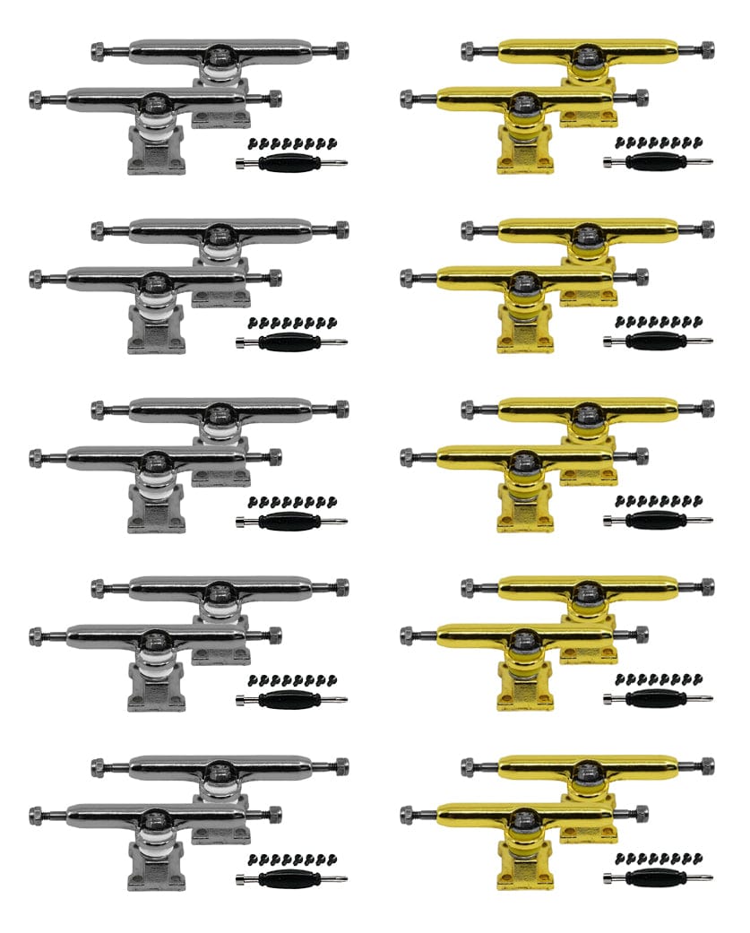 Teak Tuning 10pk Maker Series 10pk Maker Series Professional Shaped 34mm Prodigy Trucks, Silver Chrome and Gold Colorways