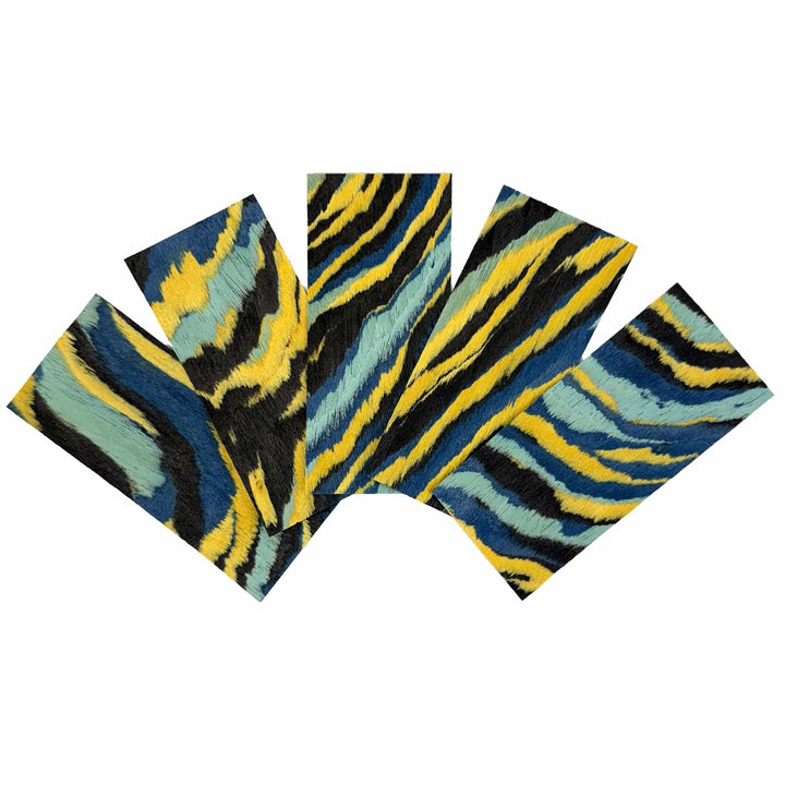 Teak Tuning Pro Fingerboards Blue/Yellow Cosmic Tide Veneer - 5 Sheets of Unique Veneer for Making Fingerboard Decks
