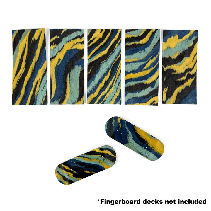 Teak Tuning Pro Fingerboards Blue/Yellow Cosmic Tide Veneer - 5 Sheets of Unique Veneer for Making Fingerboard Decks