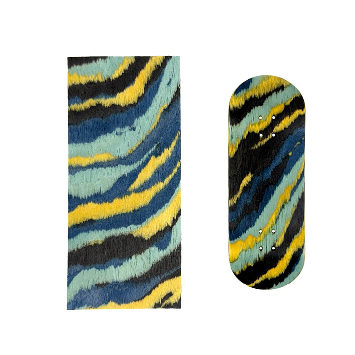 Teak Tuning Pro Fingerboards Blue/Yellow Cosmic Tide Veneer - 5 Sheets of Unique Veneer for Making Fingerboard Decks