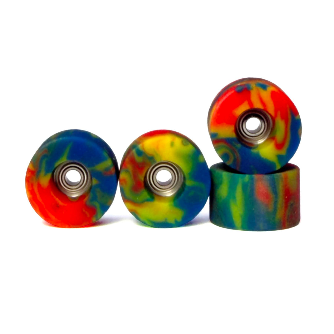 Teak Tuning Apex Fingerboard Wheels - Cruiser Bowl 61D Urethane - ABEC-9 Stealth - "Tie Dye Swirl"