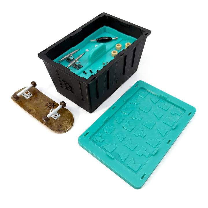 Teak Tuning Teak Tote - Fingerboard Storage Tote &amp; Organizer Tray - 4.875" Long, Stackable Mini Crates