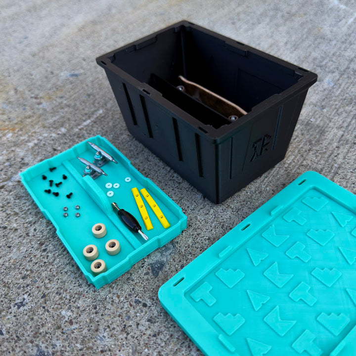 Teak Tuning Teak Tote - Fingerboard Storage Tote &amp; Organizer Tray - 4.875" Long, Stackable Mini Crates