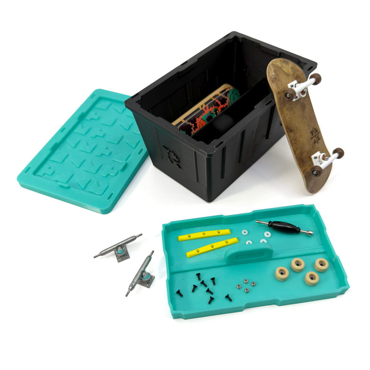 Teak Tuning Teak Tote - Fingerboard Storage Tote &amp; Organizer Tray - 4.875" Long, Stackable Mini Crates