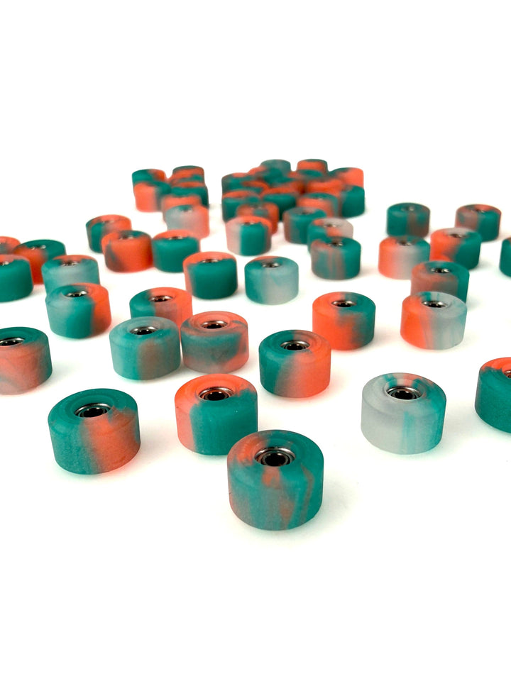 Teak Tuning *Limited Run* Apex New Street Wheels - 61D Urethane - ABEC-9 Bearings - "Teal/Neon Red Anniversary" Edition