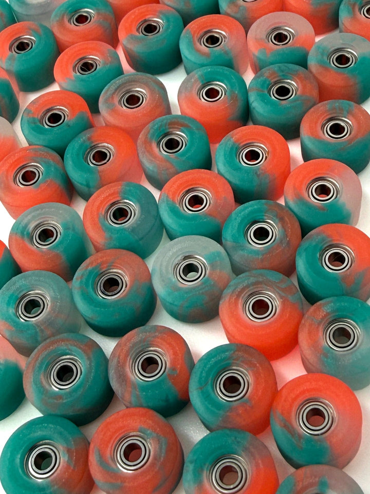 Teak Tuning *Limited Run* Apex New Street Wheels - 61D Urethane - ABEC-9 Bearings - "Teal/Neon Red Anniversary" Edition