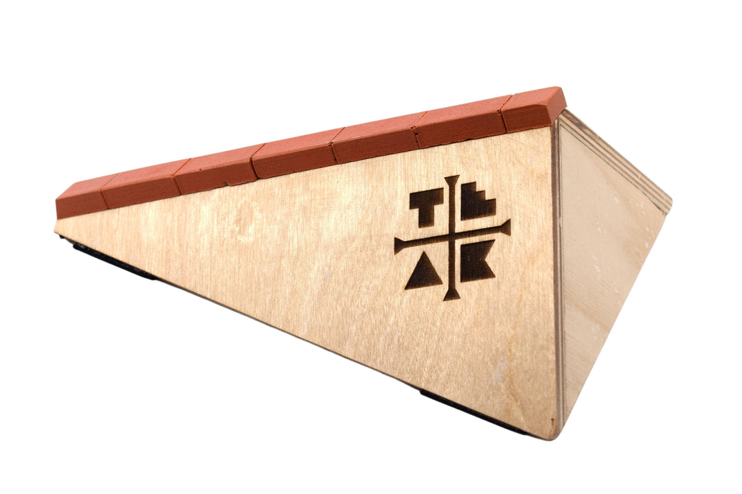 Teak Tuning *PRE-SALE* Teak Tuning Wooden Fingerboard "Polebank", Triangular Banks with Brick Coping, 8 Inches - Collab with WoodOn