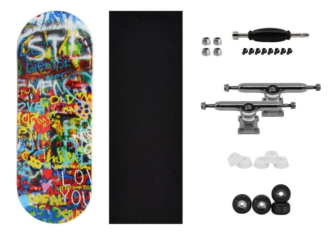 Teak Tuning 34mm Prolific Gen1 Fingerboard Complete - "Graffiti Wall" Graphic - Gen1 Prodigy Trucks + Pro Duro Bubble Bushings