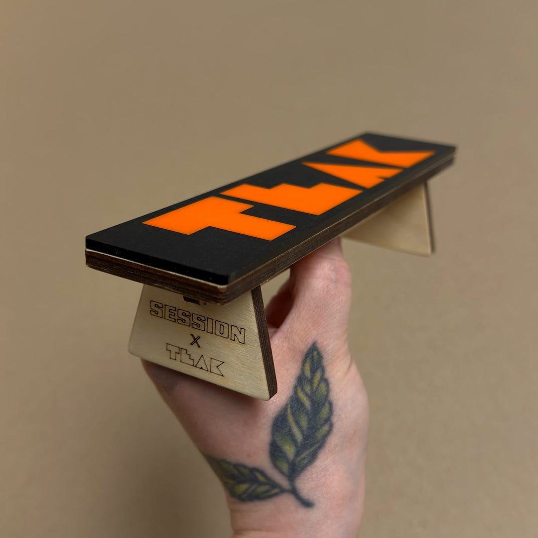 Session Fingerboards Session x Teak Halloween Bench - 7.875" Wooden Fingerboard Grind Obstacle, Orange Inlay - Limited Edition