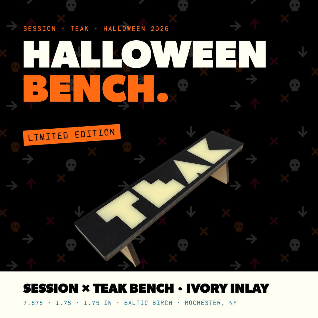 Session Fingerboards Session x Teak Halloween Bench - 7.875" Wooden Fingerboard Grind Obstacle, Ivory Inlay - Limited Edition