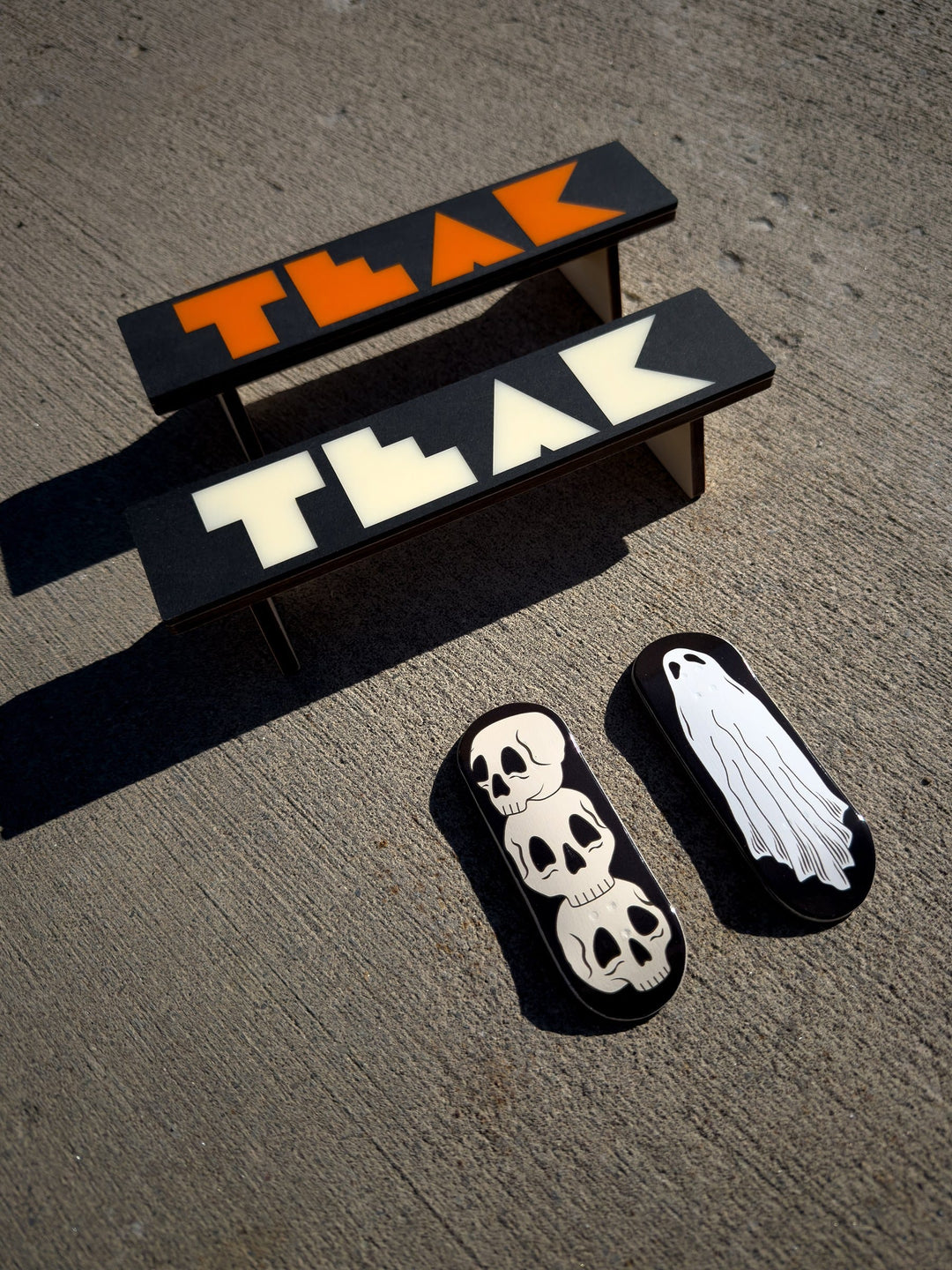 Session Fingerboards Session x Teak Halloween Bench - 7.875" Wooden Fingerboard Grind Obstacle, Orange Inlay - Limited Edition