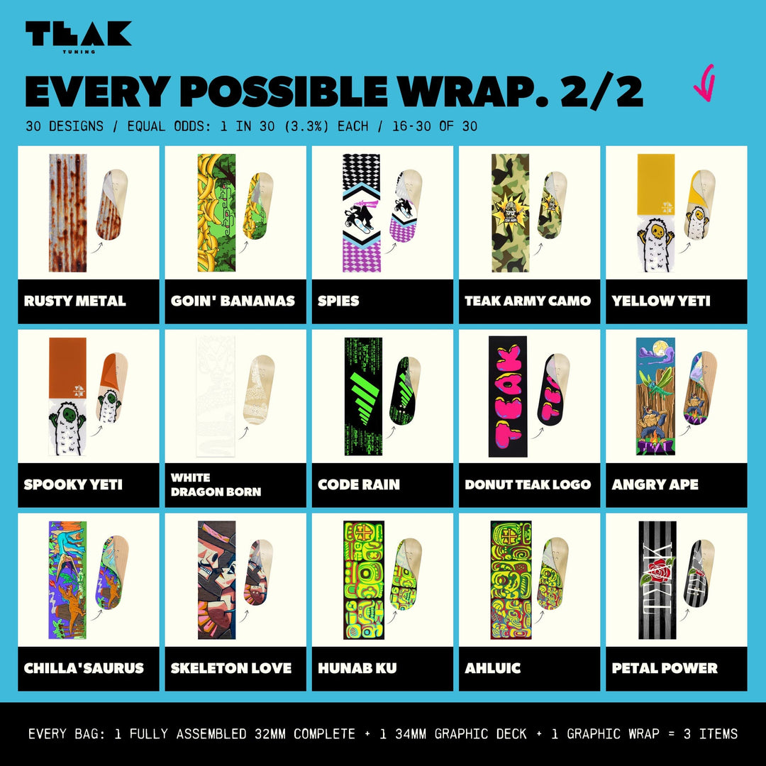Teak Tuning Mystery Fingerboard Complete + Deck - 32mm Prolific Complete + 34mm Graphic Deck + Graphic Wrap