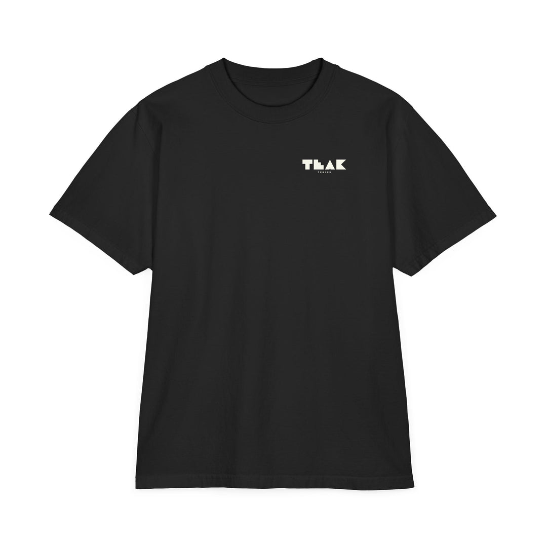 TEAK Outline Logo Tee in black, front: TEAK TUNING logo on the left chest