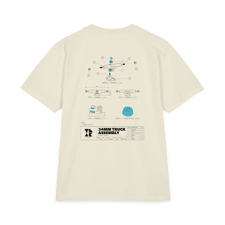 Teak Tuning Merch TK-34 Truck Assembly Tee, Cream - Heavyweight Skate T-Shirt S